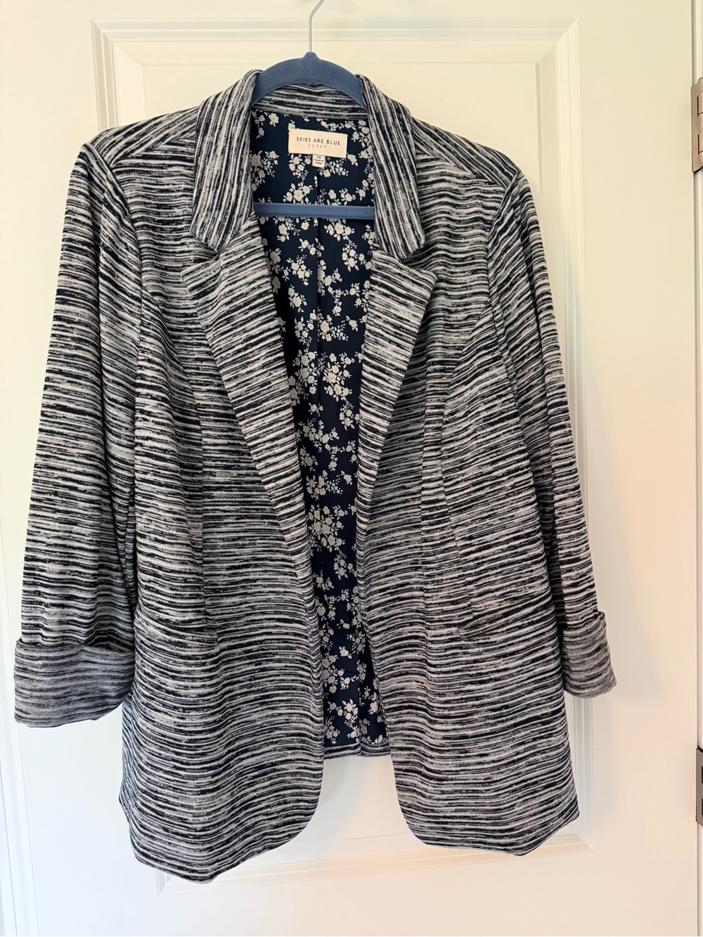 Navy & White Striped Open Blazer
